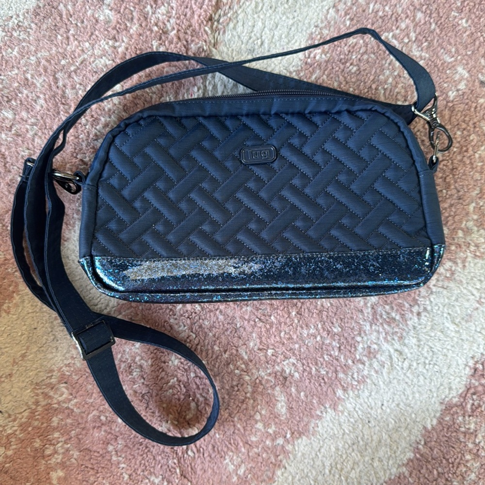 Like New Lug Punter Navy With Glittery Base Crossbody Bag